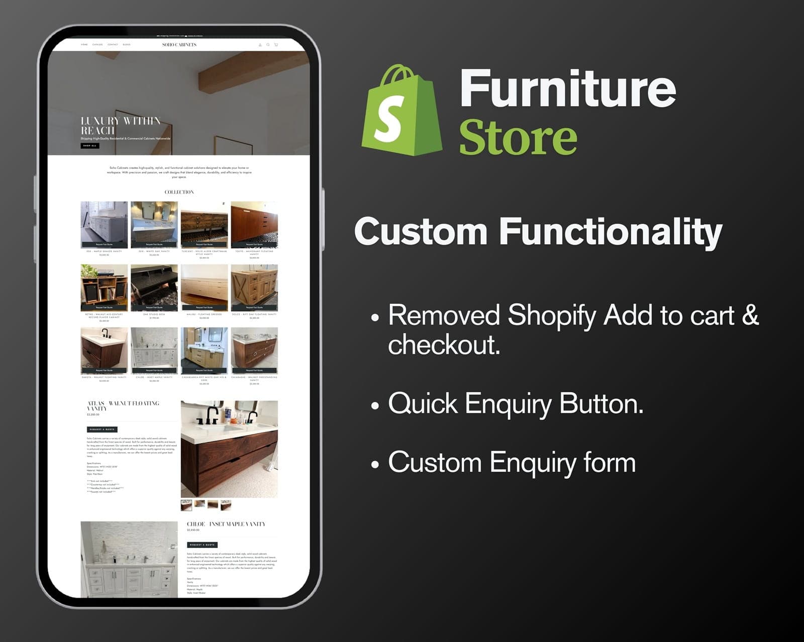 Shopify B2B Enquiry System for Furniture Store (Soho Cabinet)